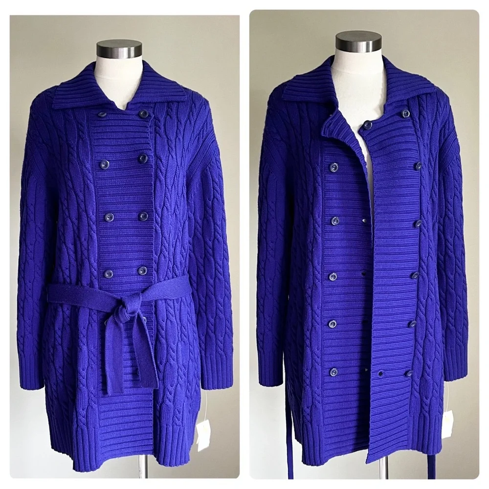 SOLD NEW Dana Buchman 100% Extra Fine Merino Wool Double Breasted Cardigan Sz M